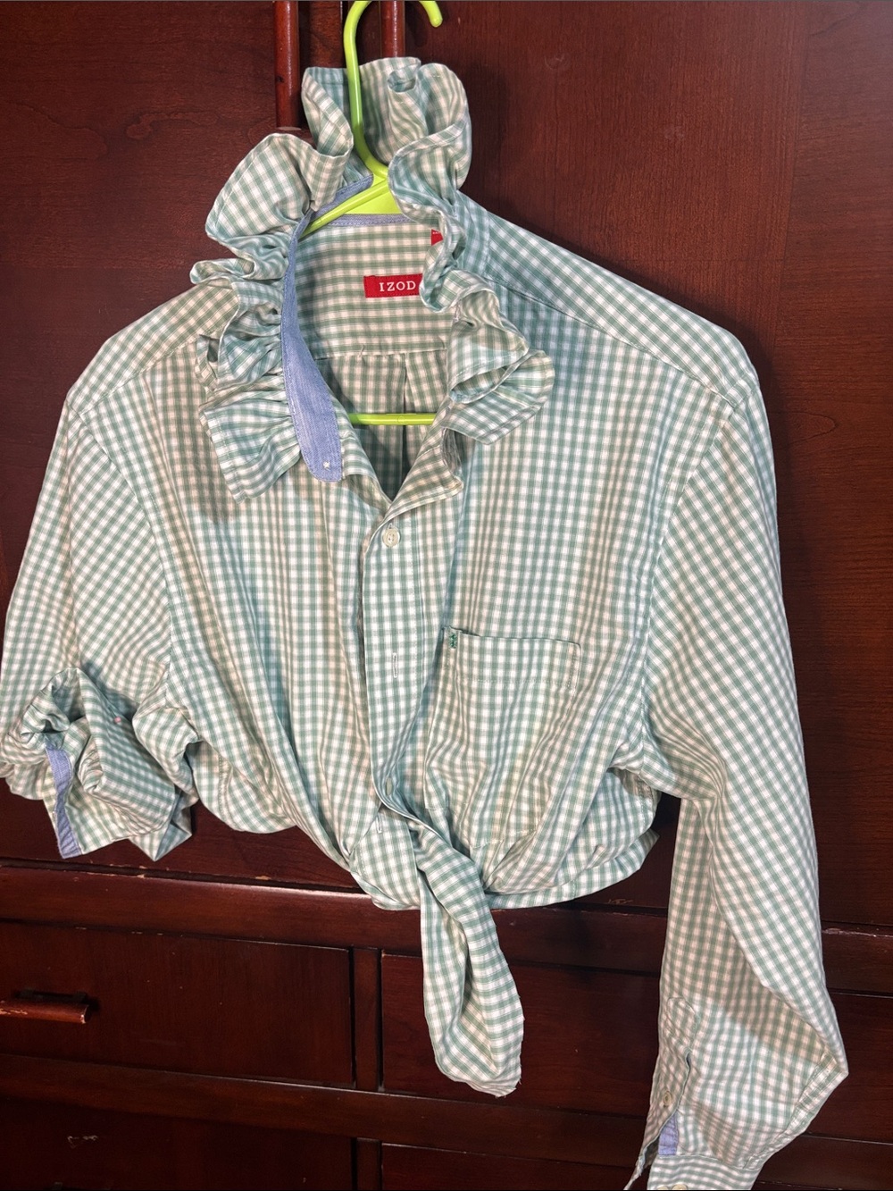 Upcycled/Reloved Izod Light Green/White Gingham Shirt